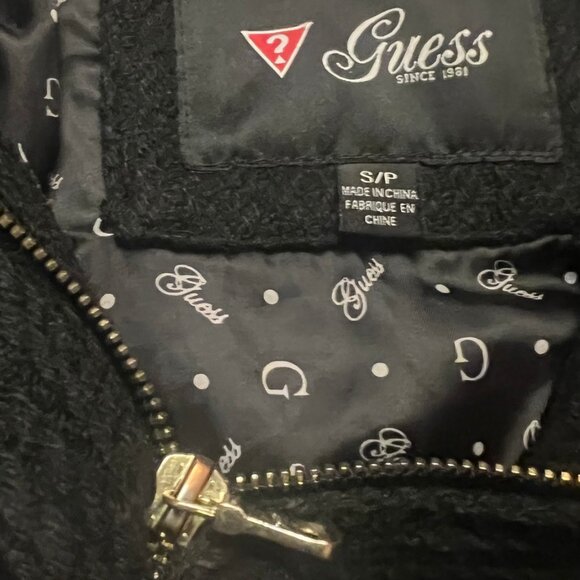 GUESS Black Wool Blend Textured Cape Coat - Size Small - Picture 6 of 12